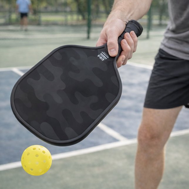 Raquette De Pickleball Sleek Camo Deep Black Dark Charcoal Tones Modern  (Créateur téléchargé)