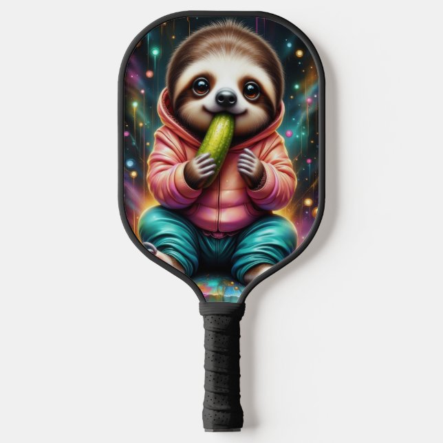 Raquette De Pickleball sloth eats a pickle cute cartoon (Recto)