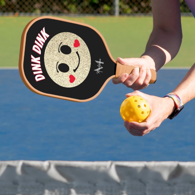 Raquette De Pickleball Smile face Or scintille coeur rose Monogramme (Insitu)