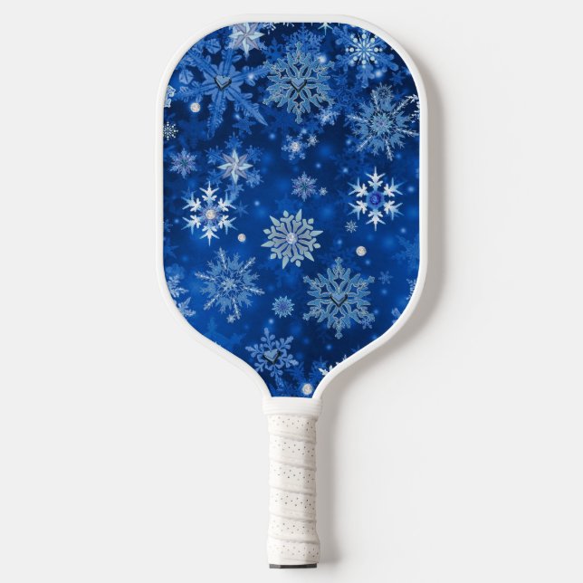 Raquette De Pickleball Snowflakes de Noël Bleu et argent (Recto)