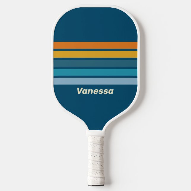 Raquette De Pickleball Soleil Bleu à Travers des Rayures avec Nom (Recto)