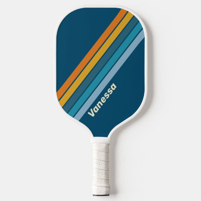 Raquette De Pickleball Soleil bleu rayé avec nom (Recto)