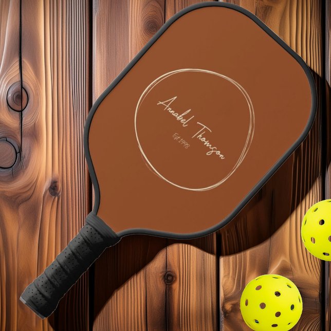 Raquette De Pickleball Soleil du désert Mid-Century Modern | Nom du scrip (Créateur téléchargé)