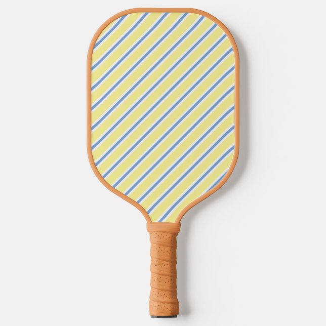 Raquette De Pickleball Sophistiqué bleu jaune et blanc diagonale rayé (Recto)
