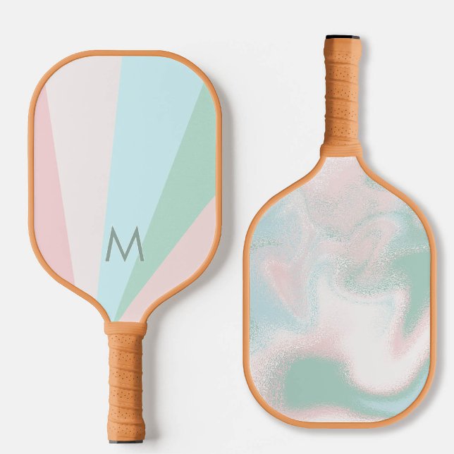 Raquette De Pickleball Sorbet de menthe rose Turquoise Monogramme moderne (personalized pickleball paddle monogram pink blush tan teal mint green custom sports gift for her)