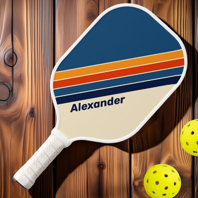 Raquette De Pickleball Sport Desert Retro Arc-en-ciel rayé avec le nom (Créateur téléchargé)