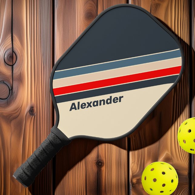 Raquette De Pickleball Sport Retro Nautique Arc-en-ciel rayé avec le nom (Créateur téléchargé)