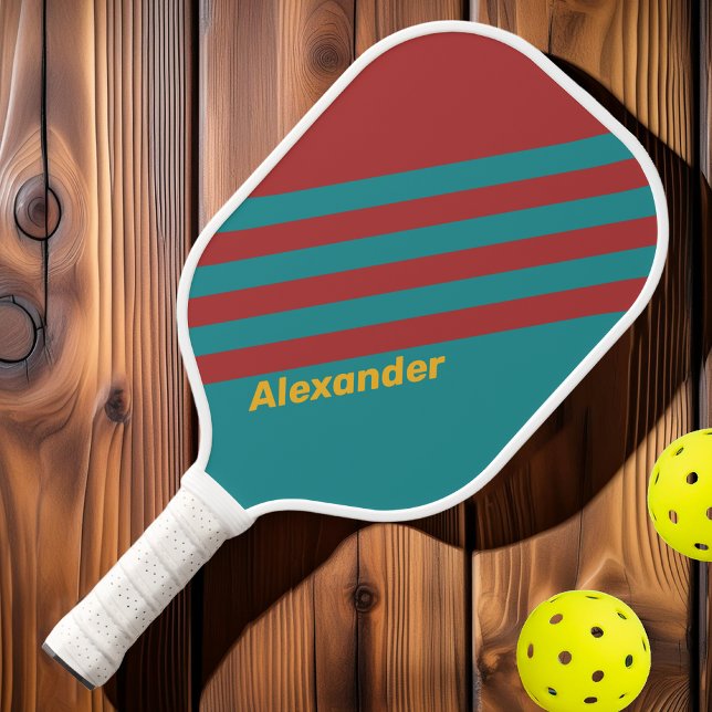 Raquette De Pickleball Sport Ruby Reef Stripes avec nom (Créateur téléchargé)