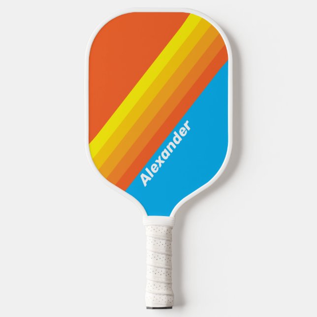 Raquette De Pickleball Sport Sunburst Sea Stripes with Name (Recto)