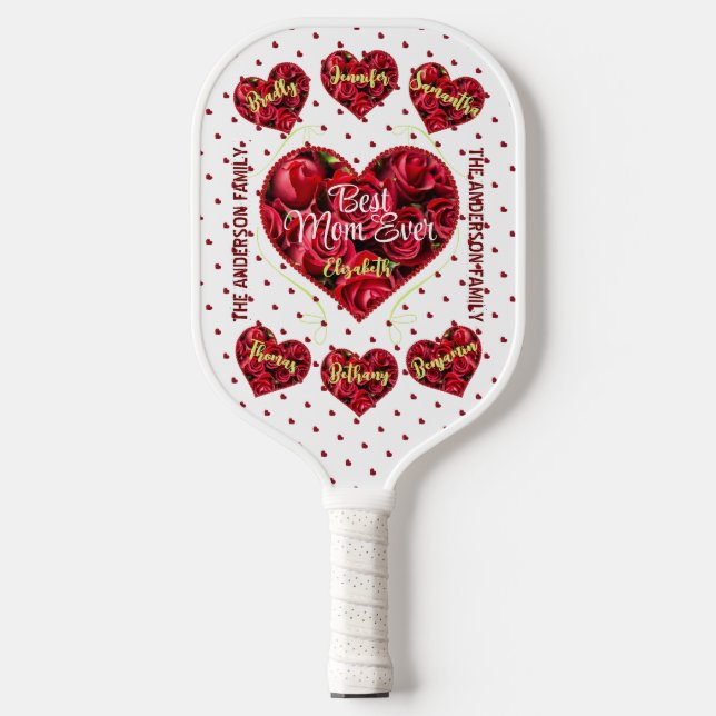 Raquette De Pickleball Sports Coeur rouge Floral Fête des mères modernes (Recto)