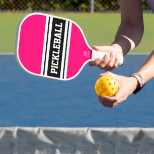Raquette De Pickleball Sporty Bold Pink Black White Racing Stripes Texte