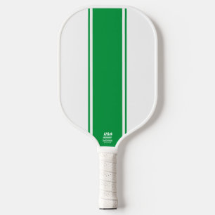 Raquette De Pickleball Sporty Kelly Green Center Racing Stripes Sur Blanc