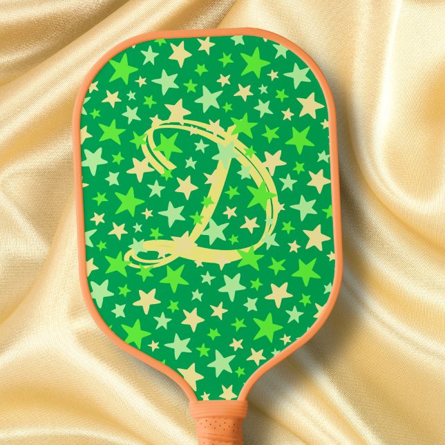 Raquette De Pickleball Star Green Moderne élégant Monogramme élégant init (Créateur téléchargé)