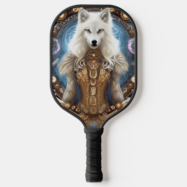 Raquette De Pickleball Steampunk Whimsical charmant loup blanc (Recto)