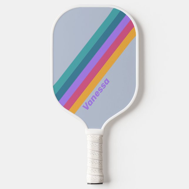 Raquette De Pickleball Stripes de rêve en Pansy doux avec nom (Recto)