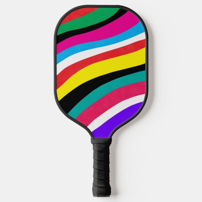 Raquette De Pickleball Stripes multicouleurs psychédéliques à ondes (Recto)