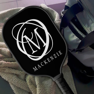 Raquette De Pickleball Style moderne Monogramme Nom Couleur personnalisée