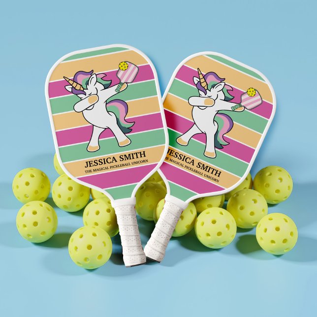 Raquette De Pickleball Style Rétro Ping Pong Dabbing Unicorne (Front and back view - Bring some unicorn luck to your next pickleball match.)