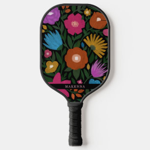 Raquette De Pickleball Stylish Gras Colorée Florales Nom Noir