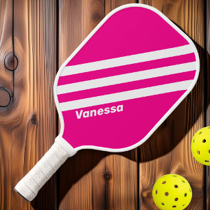 Raquette De Pickleball Sucette Rose Rétro Trois Bandes avec Nom