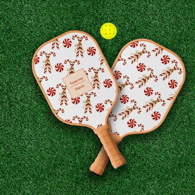 Raquette De Pickleball Sucres de canne de Noël Nom spécial personnalisé (Créateur téléchargé)
