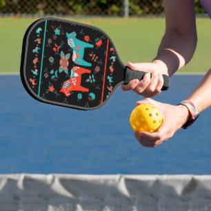 Raquette De Pickleball Suédois Folk Dala Horse l Turquoise et rouge
