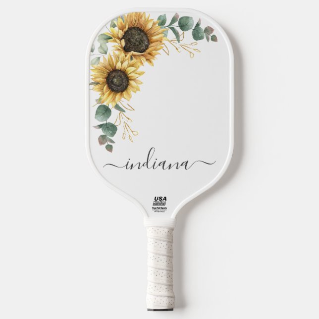 Raquette De Pickleball Sunflower Eucalyptus Nom du script Botanique (Recto)