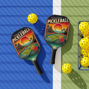 Raquette De Pickleball Sunset de la cour vintage   Monogramme rétro
