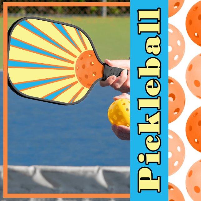 Raquette De Pickleball Sunshine Orange Pickleball Jaune Sunbeams sur Bleu (Sunshine Orange Pickleball Yellow Sunbeams on Blue Pickleball Paddle)