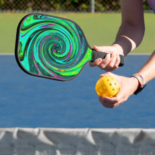 Raquette De Pickleball Super Abstrait Retro Green et Magenta Swirl