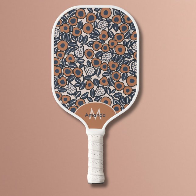 Raquette De Pickleball Super Boho Retro Floral Hippie Moderne Monogramme (Créateur téléchargé)