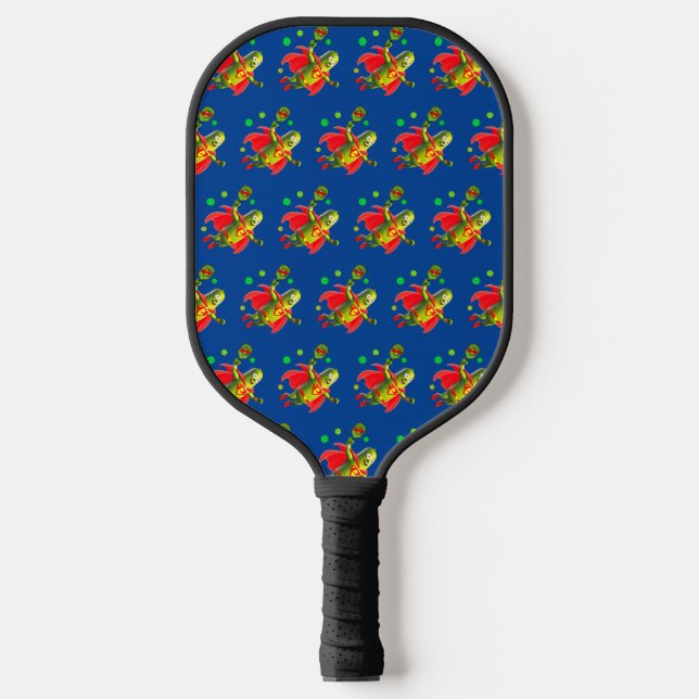Raquette De Pickleball Super Pickleman drôle sur Arrière - plan bleu fonc (Recto)
