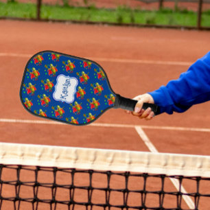 Raquette De Pickleball Super Pickleman drôle sur bleu Personnalisé