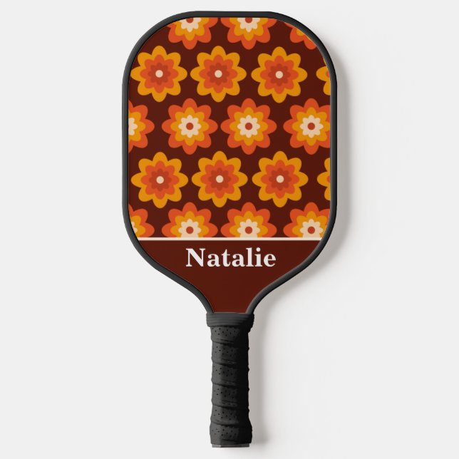 Raquette De Pickleball Super rétro les années 70 hippie orange fleur pers (Recto)