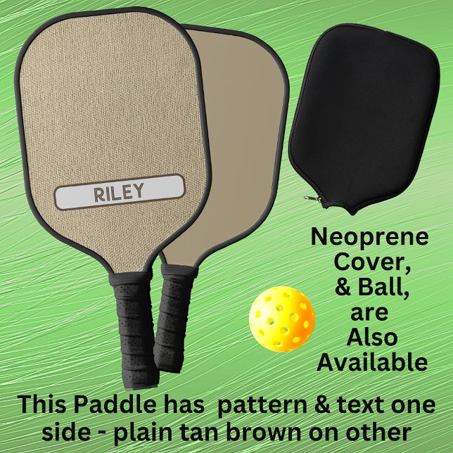 Raquette De Pickleball Tan Brown Burlap Faux Fabric Ajouter Nom Monogramm (Créateur téléchargé)
