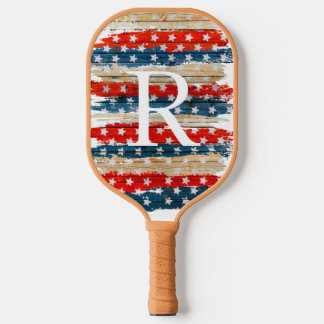 Raquette De Pickleball Tan Russe Drapeau Américain Monogramme