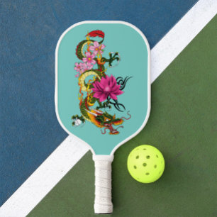 Raquette De Pickleball Tatouage de dragon chinois vert gras lotus sarcell