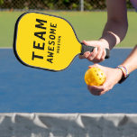 Raquette De Pickleball Team Awesome Funny Sports Simple Typography Name<br><div class="desc">Team Awesome Funny Sports Simple Typography Name Pickleball Paddle features the text "Team Awesome" with your personalized name below on an yellow background. Personalize by editing the text in the text boxes provided. Perfect gifts for Christmas,  birthday,  Mother's Day,  Father's Day and more. Designed by ©Evco Studio www.zazzle.com/store/evcostudio</div>
