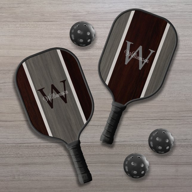 Raquette De Pickleball Teinte de bois classique rayée hickory teck invers (Créateur téléchargé)