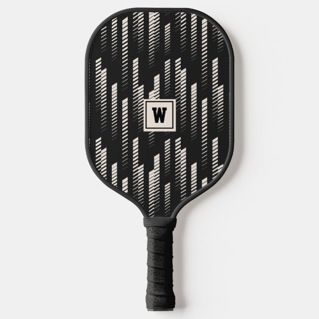 Raquette De Pickleball Tendance Noir Géométrique Abstrait Rayure Monogram (Recto)