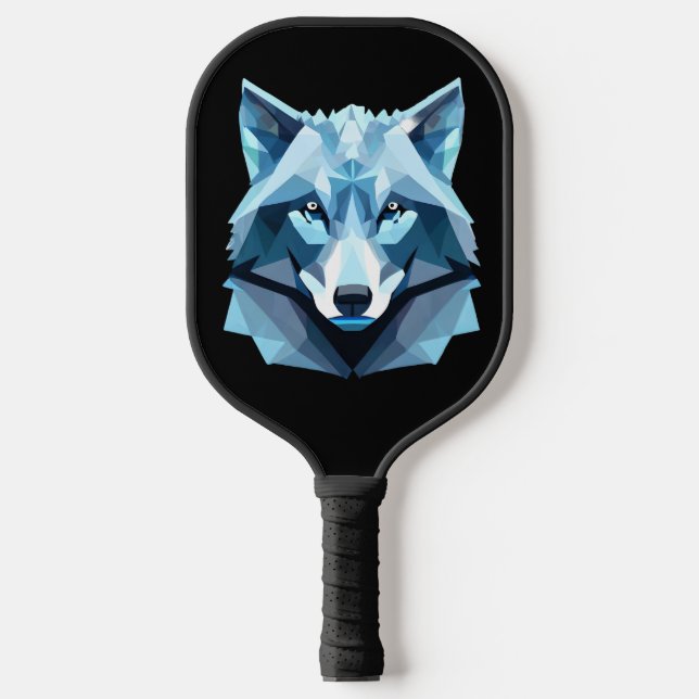 Raquette De Pickleball Tête de loup géométrique bleue (Recto)