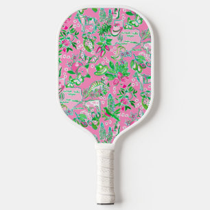 Raquette De Pickleball Texas Map Pink & Green Preppy Motif