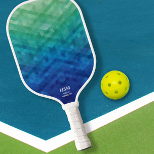 Raquette De Pickleball Texte de monogramme personnalisé bleu vert Gradiom