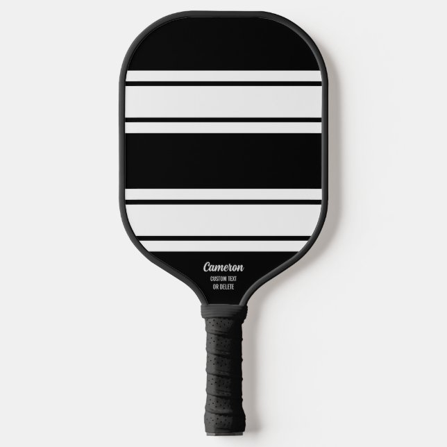 Raquette De Pickleball Texte personnalisé du Motif de bande blanc noir mo (Recto)