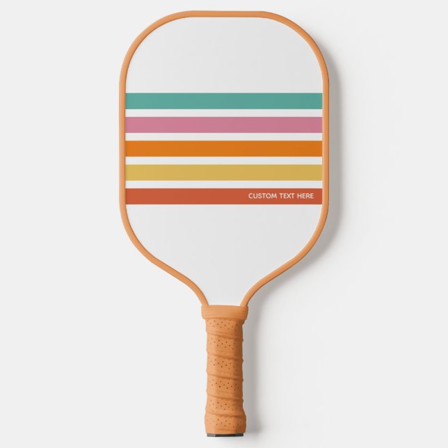 Raquette De Pickleball Texte personnalisé Retro Rainbow Stripes (Recto)