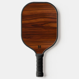 Raquette De Pickleball Texture de bois d'acajou brun Monogramme