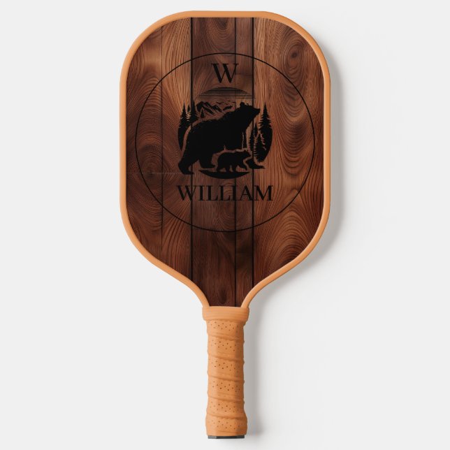 Raquette De Pickleball Texture en bois rustique sur mesure et monogramme  (Recto)