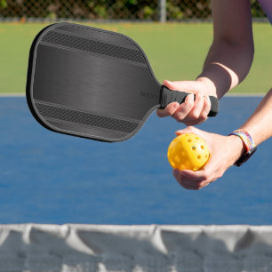 Raquette De Pickleball Texture métallisé noir Monogramme personnalisé