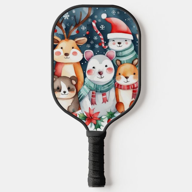 Raquette De Pickleball Thème de Noël Animaux mignons (Recto)