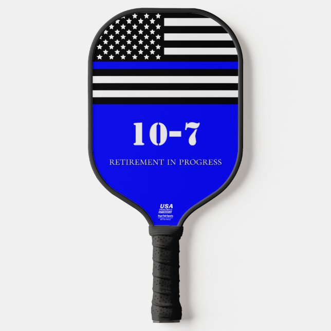 Raquette De Pickleball [Thin Blue Line} Policier Retraité 10-7 (Recto)